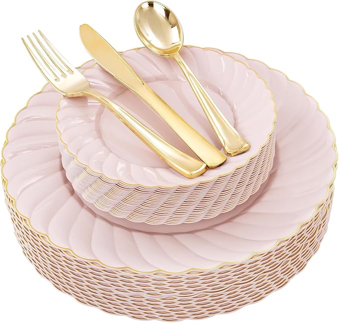 YOUBET 125PCS Pink Plastic Plates by YOUBET