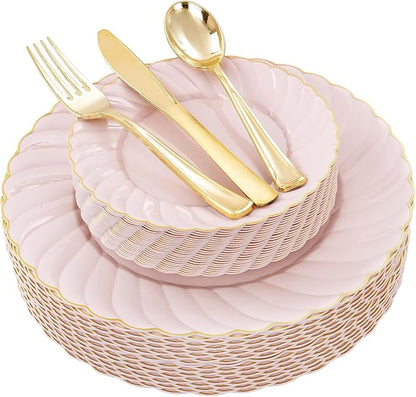 YOUBET 125PCS Pink Plastic Plates by YOUBET