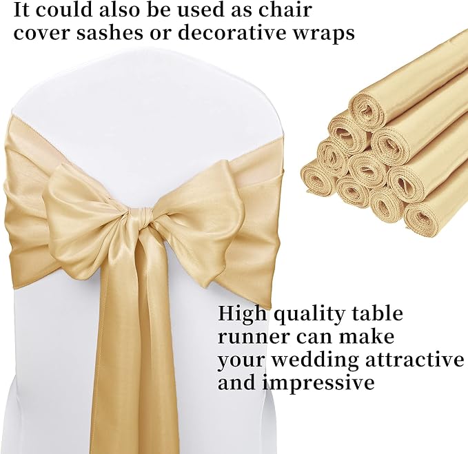 10-Pack Champagne 12 x 108 inches Long Premium Satin Table Runner | Wedding - Image 3
