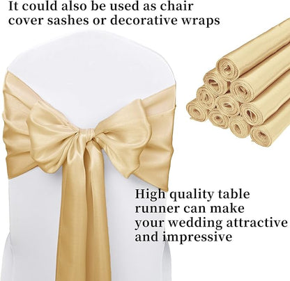 10-Pack Champagne 12 x 108 inches Long Premium Satin Table Runner | Wedding - Image 3