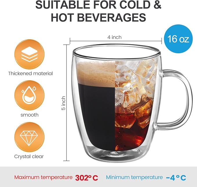 YUNCANG Double Wall Insulated Coffee Mugs, 16 Ounces - Image 2