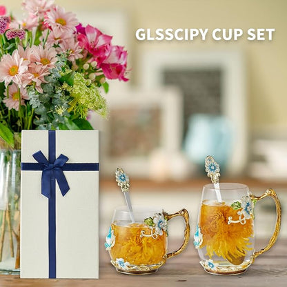 Tea Cup Glass Coffee Mugs, Fancy Tea Cup Set Birthday Gift Idea - Image 2