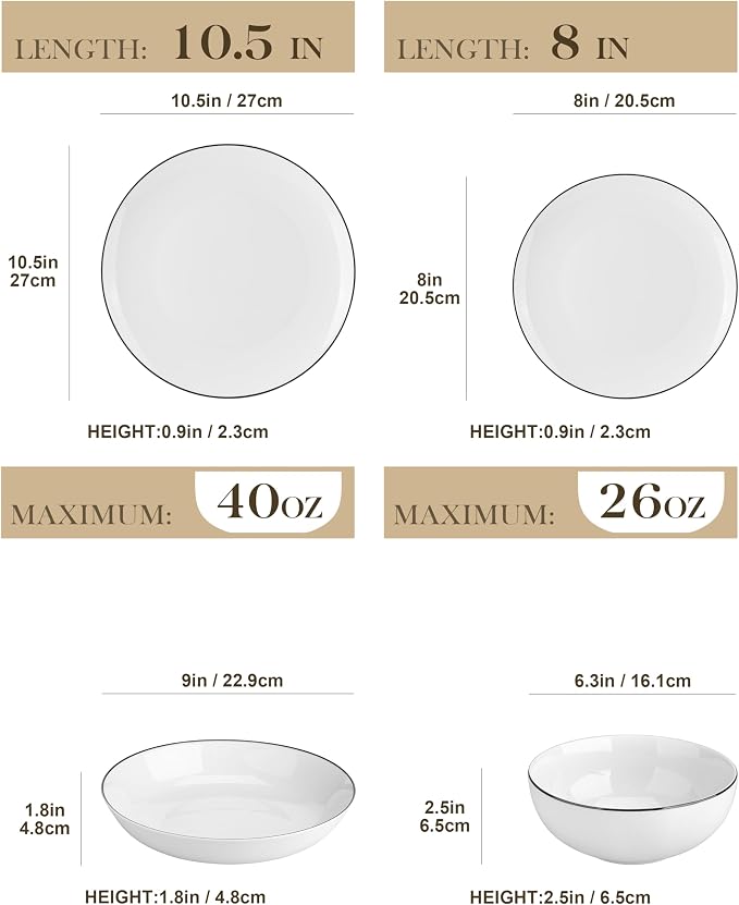 MALACASA 24-Piece Porcelain Dinnerware Set, - Image 2
