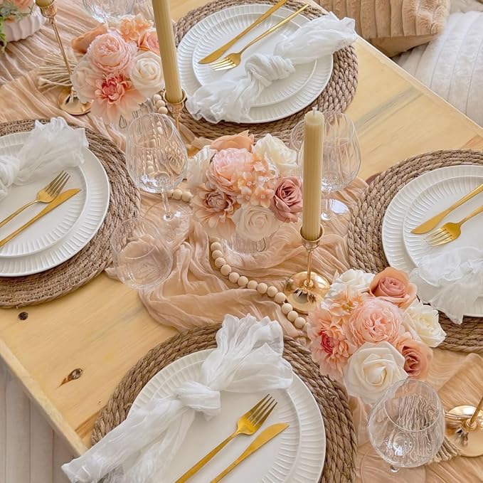 6 Pack Champagne Cheesecloth Table Runners 35x120 Inches Beige Cheese Cloth - Image 8