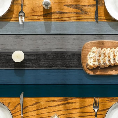 Artoid Mode Blue Grey Retro Rustic Wood Texture Table Runner, Seasonal Summer - Image 3