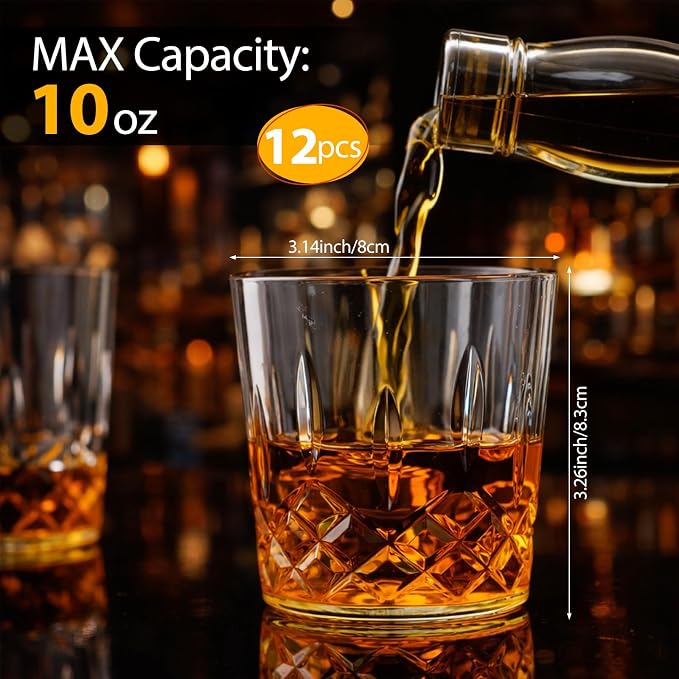 Yungyan 12 Pcs Plastic Clear Whiskey Glasses, 10 oz Unbreakable Reusable Old - Image 2