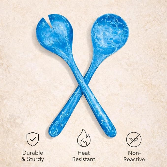 SS Craft Blue Marbled Resin Salad Server Set – Lightweight Serving Spoon & Fork - Image 9