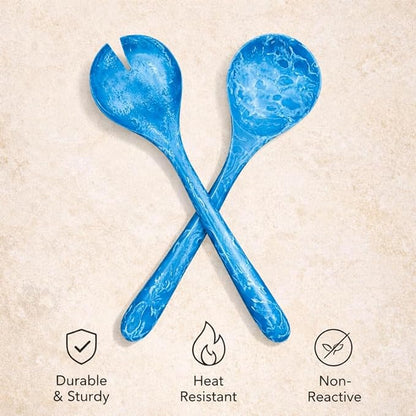 SS Craft Blue Marbled Resin Salad Server Set – Lightweight Serving Spoon & Fork - Image 9
