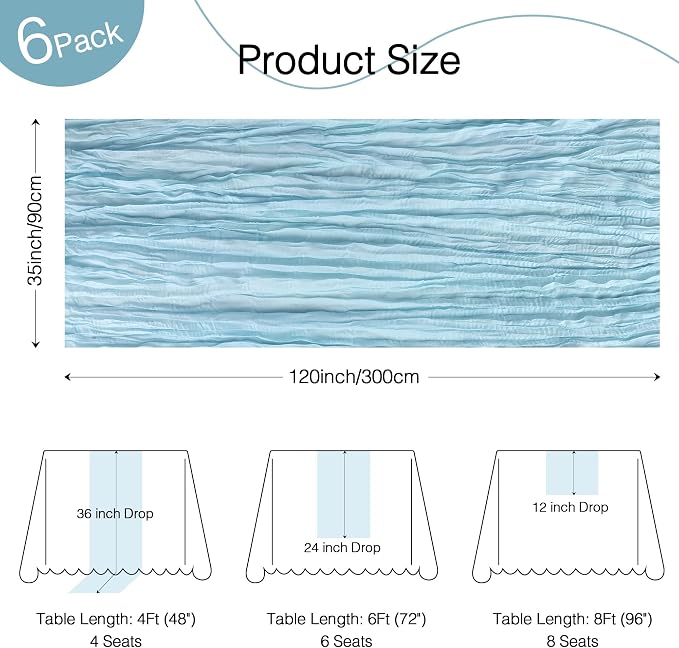 12 Pack Dusty Blue Cheesecloth Table Runner Boho Gauze Home Decor | 120 Inch - Image 2