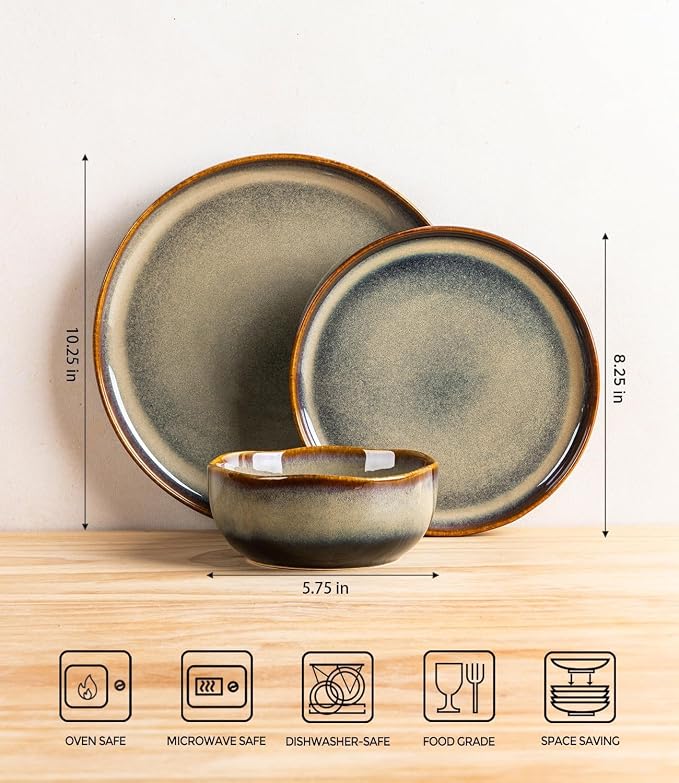 Ceramic Dinnerware Set for 8, 24-Piece Plates and Bowls Set | Handmade Reactive - Image 2