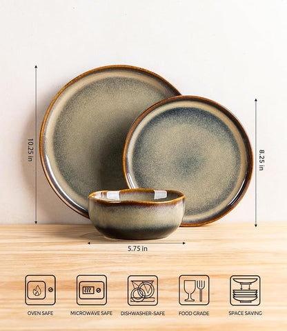 Ceramic Dinnerware Set for 8, 24-Piece Plates and Bowls Set | Handmade Reactive - Image 2