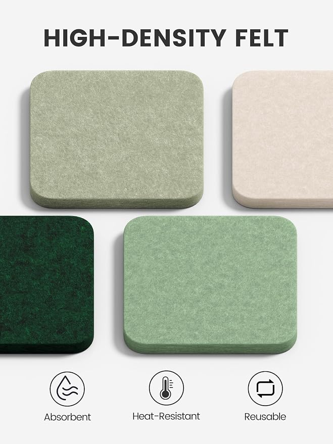 Fluxynara Felt Coasters with Holder, Sagewood | Square Felt Coasters, - Image 3