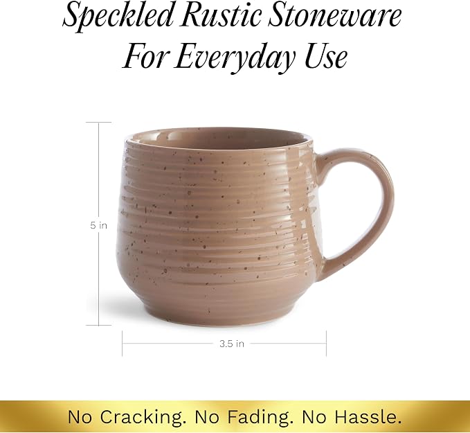 Sango 17.5 oz Stoneware Coffee Mugs Set of 4, Rustic Ceramic Mug - Image 5
