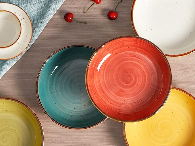 ONEMORE Pasta Bowls 30 Ounce Porcelain Salad Bowls Shallow Bowls - Image 2