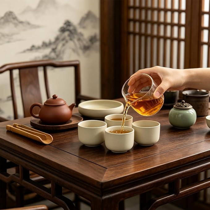 Ceramic Teacups Set of 4, 3oz Handleless Kung Fu Cup - Image 4