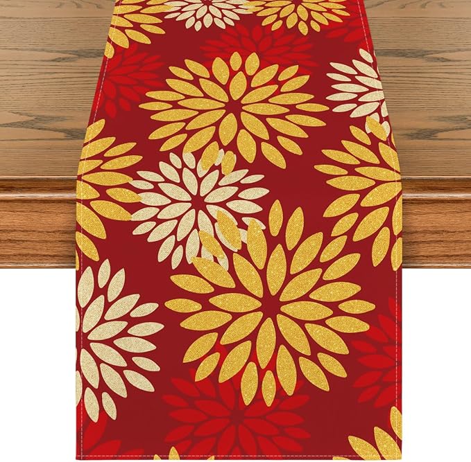 Artoid Mode Red Orange Dahlia Floral 2025 New Year Table Runner, Spring by ArtoidMode