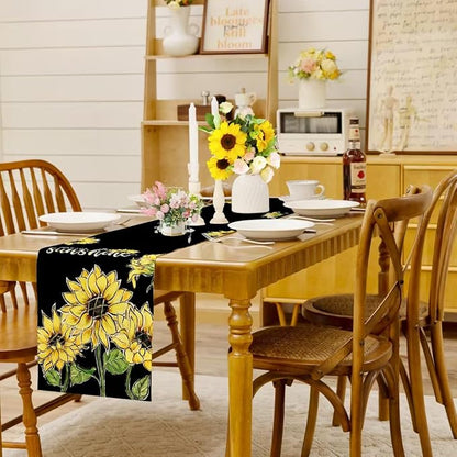 Summer Sunflower Hello Sunshine Table Runner Farmhouse Burlap Table Runners - Image 2