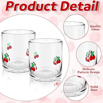 Icon Juice Glasses, 14oz Stemless Wine Drinking Juice Glass Cup for Valentine Party Supplies Gift(2 Pcs,Cherry)