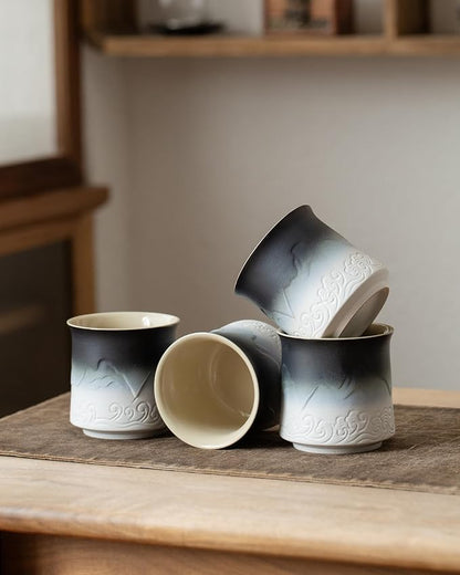 ZENS Japanese Tea Cup Set of 4, 8 oz Gradient Embossed Ceramic Japan Tea Cups - Image 7