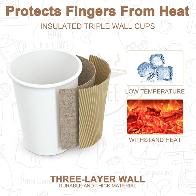 Hot Paper Cups 150 Pack Coffee Cups, Paper Coffee Cup 12 oz Disposable - Image 3