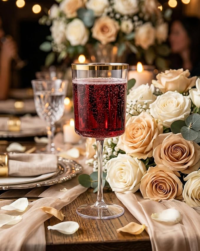 Ciaell 12 Pack Plastic Wine Glasses - 10 Oz Plastic Wine Glasses - Gold Rim - Image 3