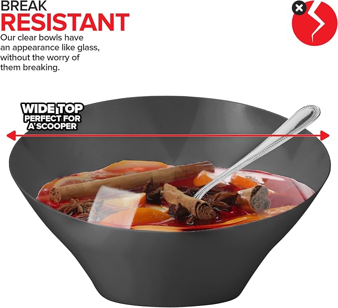 54oz Black Plastic Serving Bowls Large Disposable Snack Bowl Candy Dishes - Image 4
