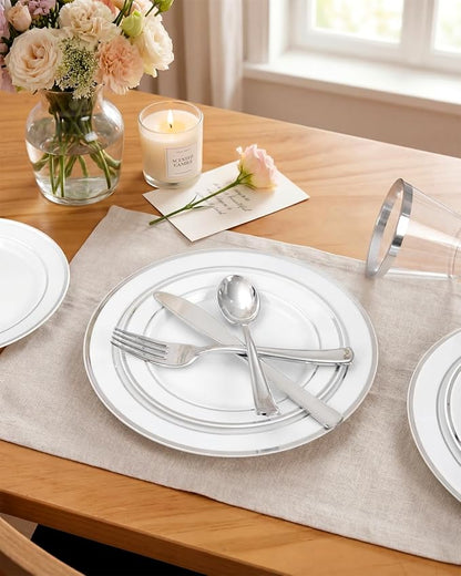 bUCLA 600pcs Silver Plastic Dinnerware Set - Image 9
