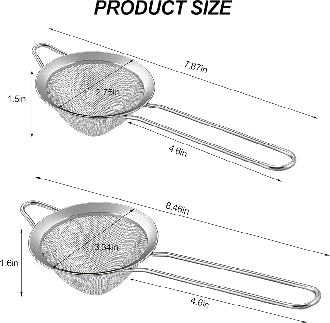 2 Pack Fine Mesh Strainer, Small Stainless Steel Sieves - Image 2