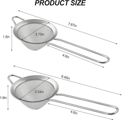 2 Pack Fine Mesh Strainer, Small Stainless Steel Sieves - Image 2