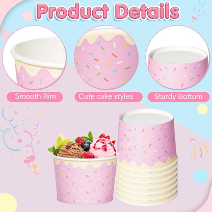 Hallswl 100pcs 9oz Ice Cream Bowls Disposable, Paper Ice Cream Cups, 5 Color - Image 3