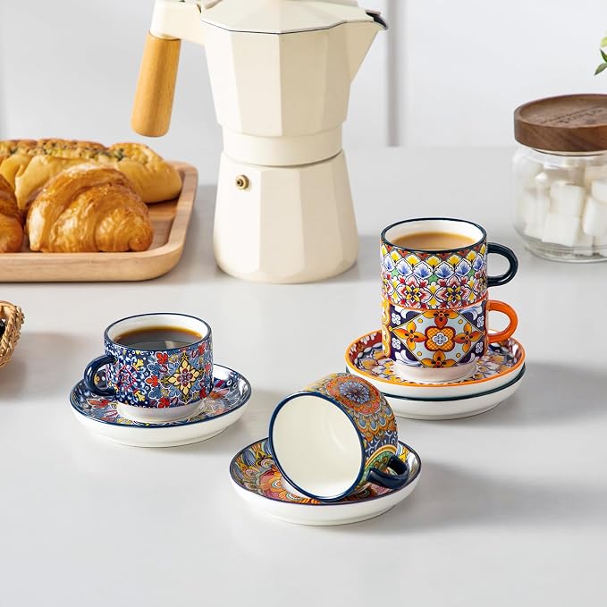 vancasso 2.5 Oz Stackable Espresso Cup Set of 4, Ceramic - Image 8