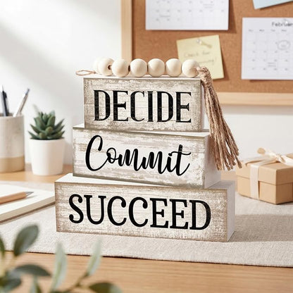 4 Pcs Inspirational Farmhouse Table Decor Rustic Motivational Wooden Stacked - Image 2