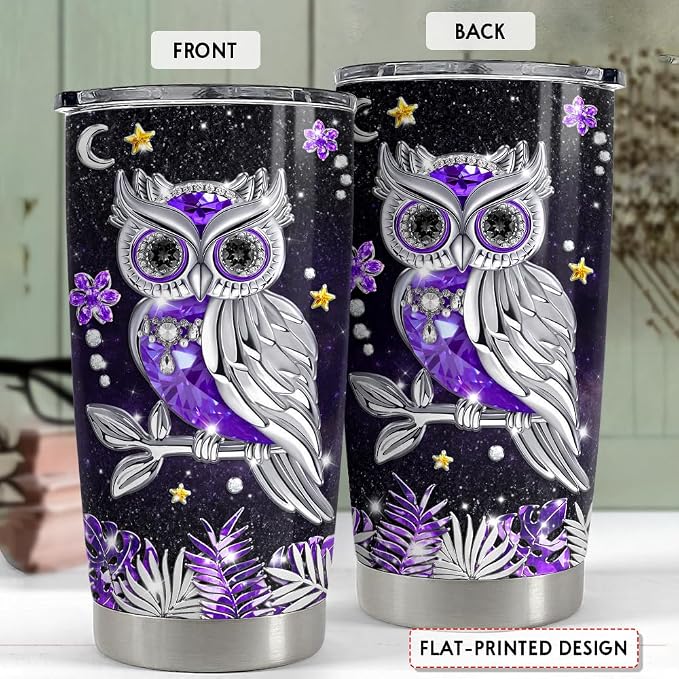 SANDJEST Owl Tumbler 20oz Jewelry Drawings Stainless Steel Insulated Tumblers - Image 2