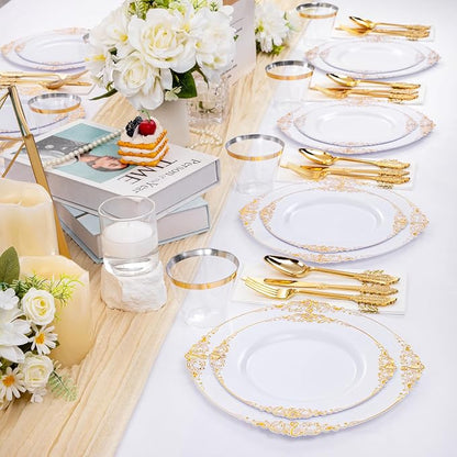 350 Pcs White Gold Plates for Wedding | White Party Plates Set for 50 Guests - Image 5