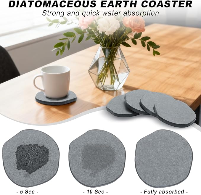 Azhou 6Pcs Absorbent Diatomaceous Earth Coasters Set - Image 2