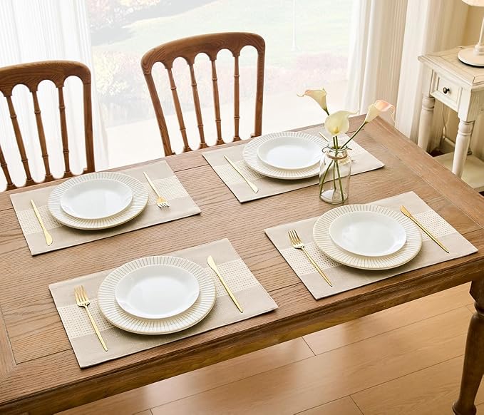 Wracra Linen Placemats, 12 x 18 Inch Set of 6 Placemats, Farmhouse Macrame - Image 6