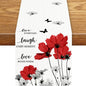 Red Daisy Table Runner, Boho Farmhouse Spring Summer Floral Flower Butterfly by Unknown