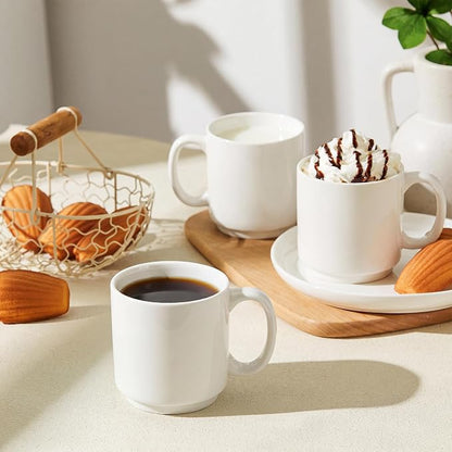 Sweese 10 Oz Stackable White Coffee Mug, Porcelain Coffee Mugs Sets of 6 - Image 4