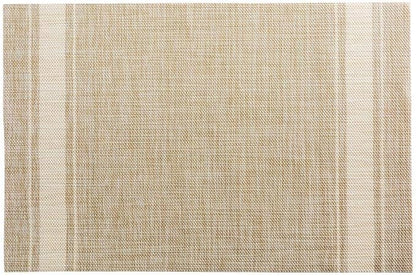 Restaurantware French Countryside 16 x 12 Inch Dining Table Placemats Set Of 6 Heat-Tolerant Kitchen Table Mats - Eggshell Stripe No Stain Khaki Vinyl Woven Rectangle Placemats Easy To Clean