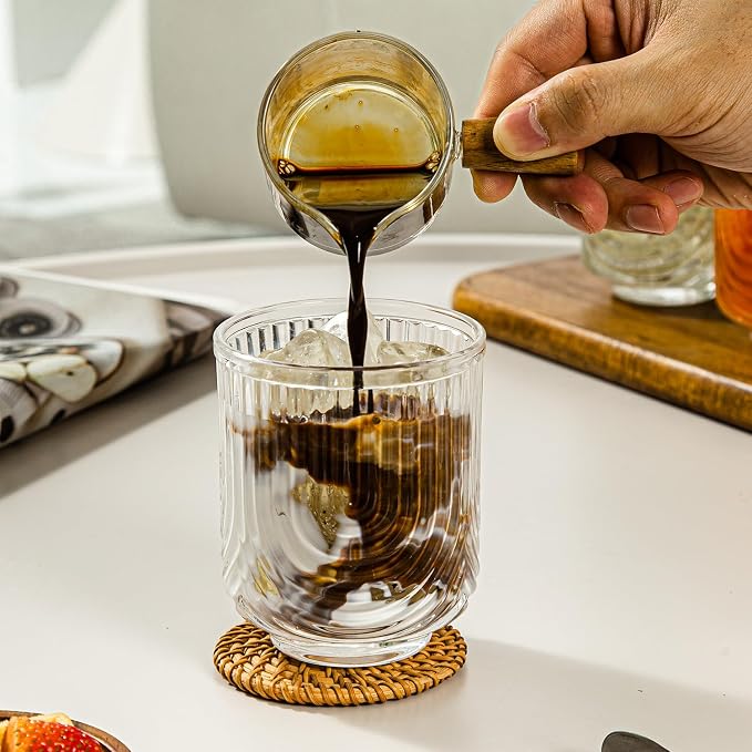 Ribbed Glassware Set of 8, Durable Cocktails & Iced Coffee Cups, Versatile - Image 4