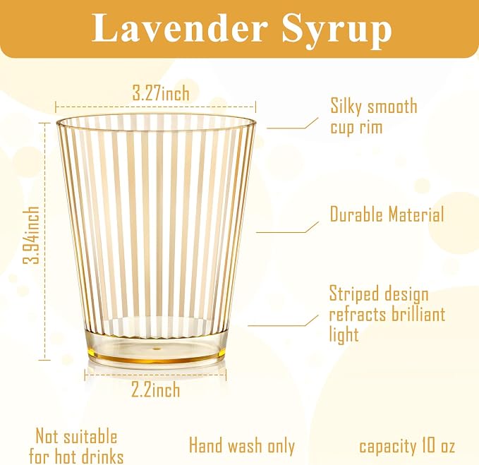 12 PCS Plastic Ribbed Drinking Glasses 10oz Gold Vintage Ripple Stemless Wine - Image 2