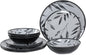 12pcs Melamine Dinnerware Set - Service for 4 Melamine Plates and Bowls Set, Unbreakable Dinner Salad Dessert Plate, Cereal Bowl Set for Indoor/Outdoor, Gray Leaf