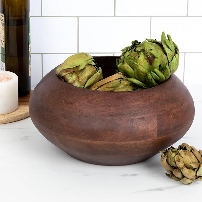 Bloomingville Modern Round Wood Bowl, Walnut Finish - Image 5