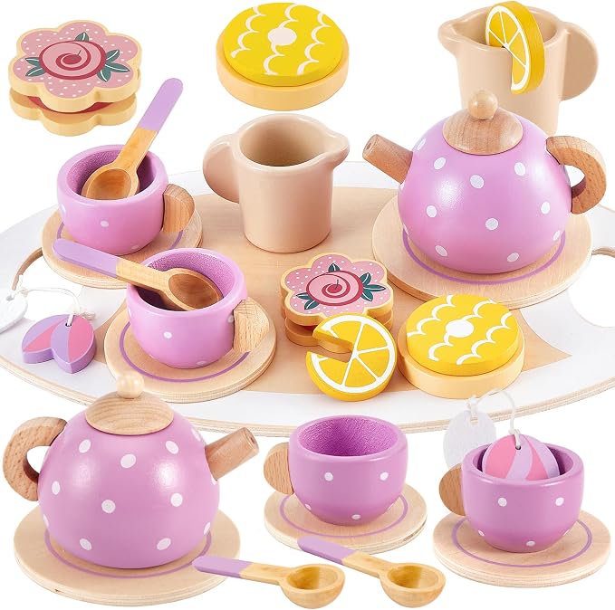 Tea Party Set for Little Girls, Wooden Tea Set for Toddlers 1-3 | Girls Tea by BUYGER