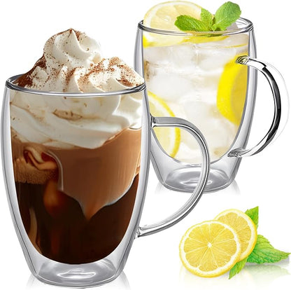 12 Ounces Set of 2 Double Walled Glass Coffee Mugs by Unknown