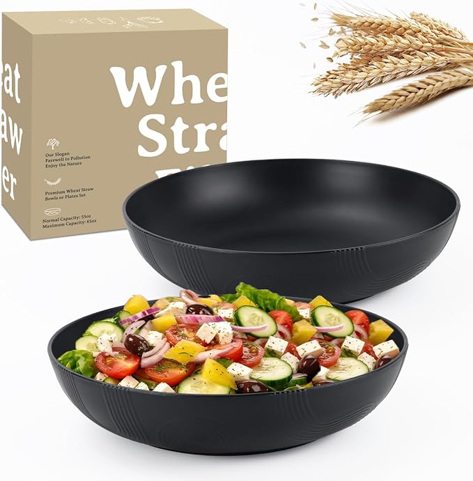 Large salad bowls, 65oz Salad bowls set of 2, Unbreakable Plastic bowls by WROVA