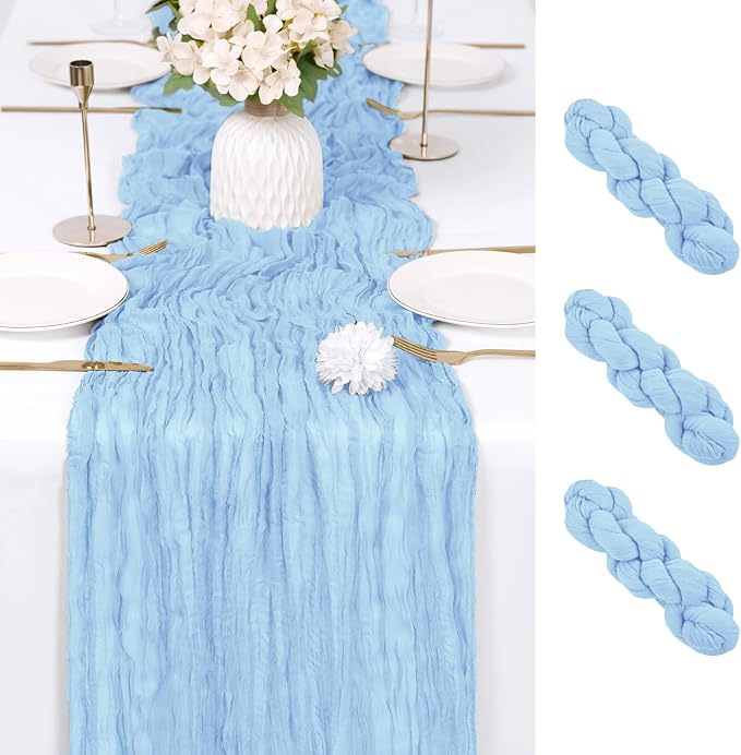 3 Pack Baby Blue Cheesecloth Table Runner 17x108 Inch Semi Sheer Boho Gauze by Unknown