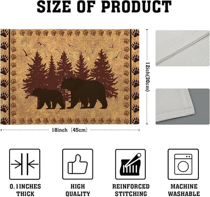 Giwawa 12"x18" Rustic Bear Placemats Set of 4 Vintage Cabin Lodge Wildlife Forest Animal Place Mat Heat Stain Resistant Linen Table Mats for Kitchen Dining Tabletop Farmhouse Picnic Decor