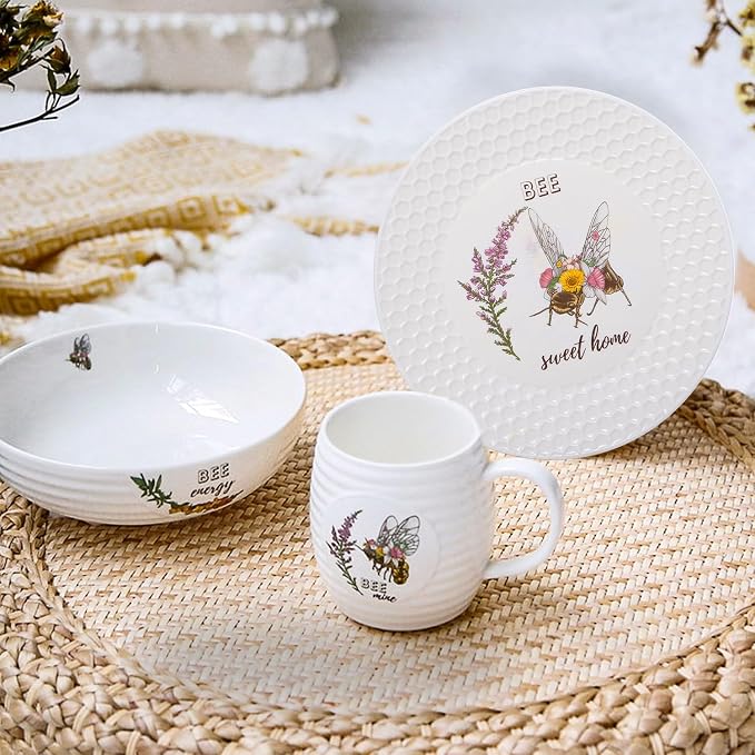 2 PCS Tea & Coffee Saucers, Honey Bee Pattern Ceramic Tea Plates Round Cup - Image 2