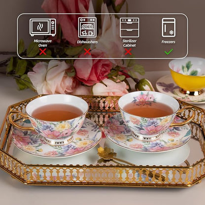 KAMMAK Tea Cups and Saucers Set of 2, Porcelain Coffee Cups, JBE018 | Stackable - Image 3